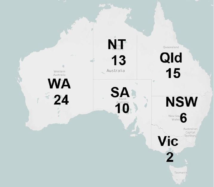 Number of current operational sites in each jurisdiction Q3 2024